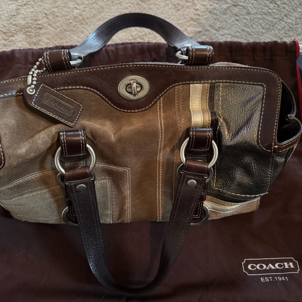 Coach Brown, Silver, and Gold Metallic Bag